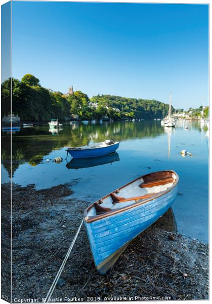 Boats on the River Yealm at Noss Mayo Canvas Print by Justin Foulkes