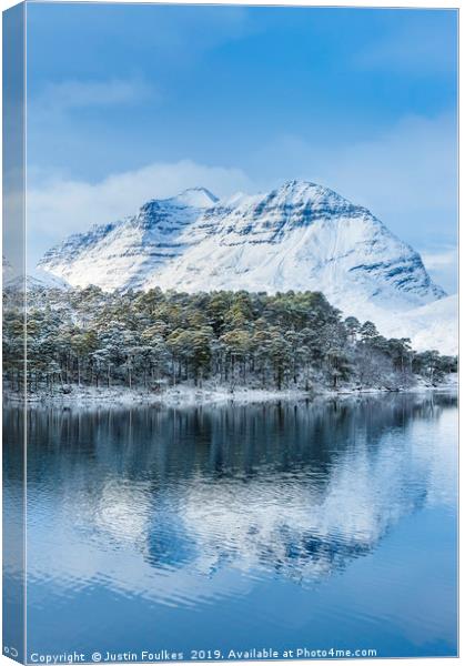 Liathach from Loch Clair, Winter Canvas Print by Justin Foulkes