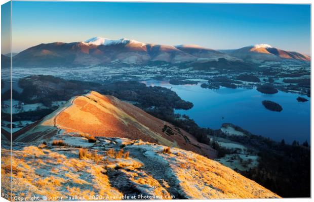 Catbells view, over Derwentwater, Lake District Canvas Print by Justin Foulkes