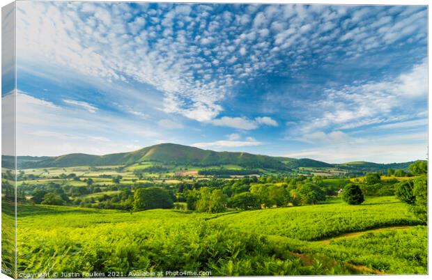 Caer Caradoc, from Long Mynd, Shropshire, England Canvas Print by Justin Foulkes