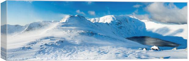 Striding Edge winter panorama, Helvellyn Canvas Print by Justin Foulkes