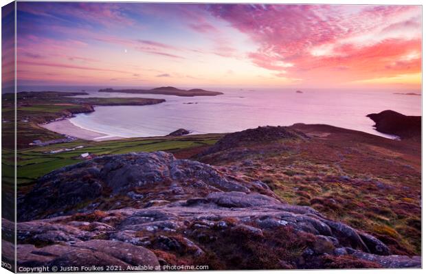 Sunset over Whitesands Bay and St David's Head Canvas Print by Justin Foulkes