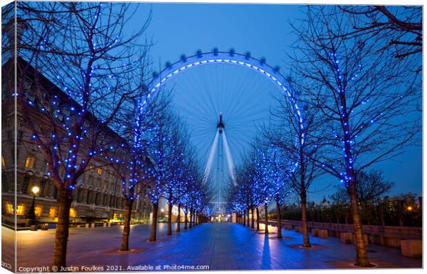 The London Eye at night Canvas Print by Justin Foulkes