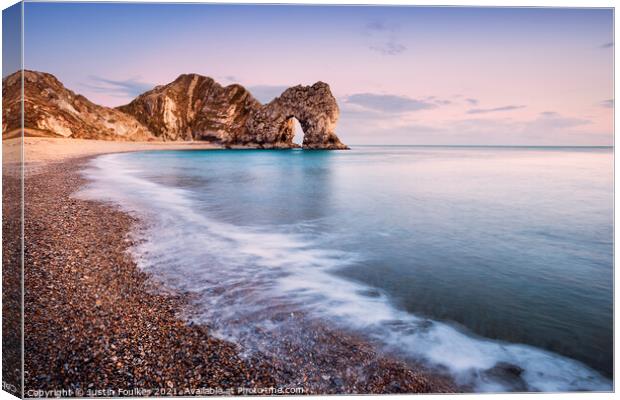Durdle Door, at dusk, Dorset Canvas Print by Justin Foulkes