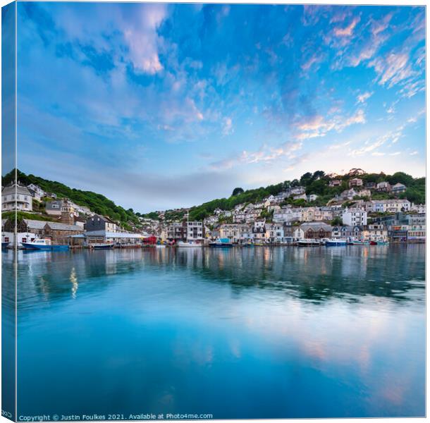 Harbour reflections, Looe, Cornwall Canvas Print by Justin Foulkes