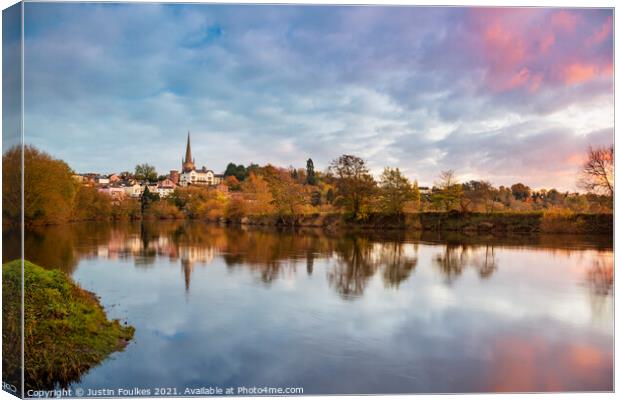Ross on Wye, in a view from the River Wye, at sunset Canvas Print by Justin Foulkes