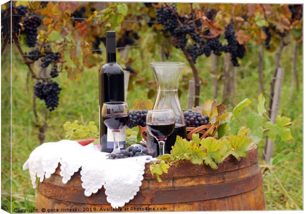 vineyard with grape and wine Canvas Print by goce risteski