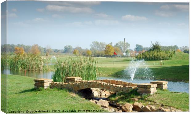 golf course with little stone bridge Canvas Print by goce risteski