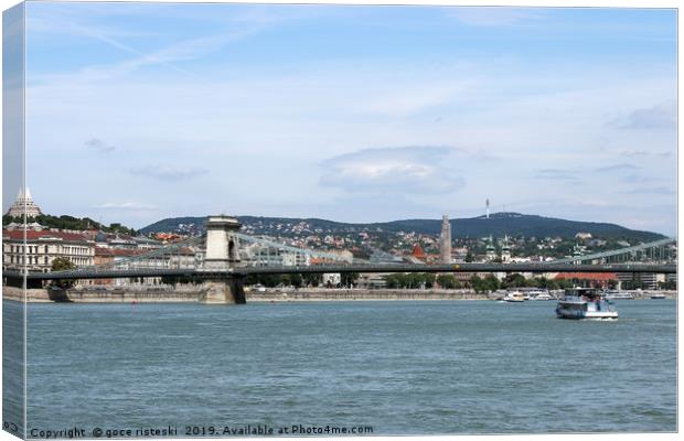 chain bridge on Danube river Budapest cityscape Canvas Print by goce risteski