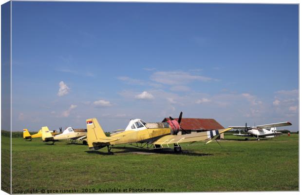 old crop duster airplanes on airfield Canvas Print by goce risteski