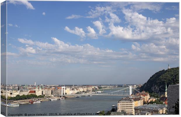 Gellert hill and Elisabeth bridge Budapest citysca Canvas Print by goce risteski