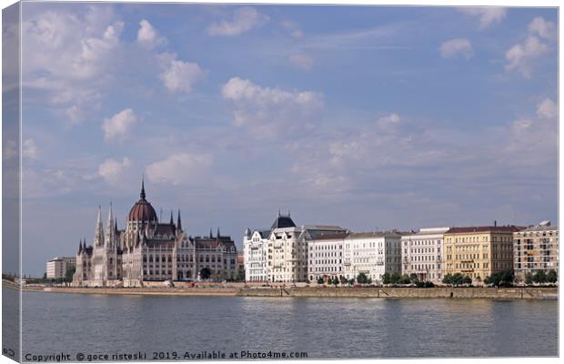 Hungarian Parliament on Danube river Budapest city Canvas Print by goce risteski