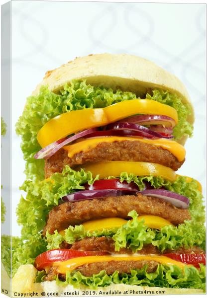 big hamburger closeup fast food Canvas Print by goce risteski