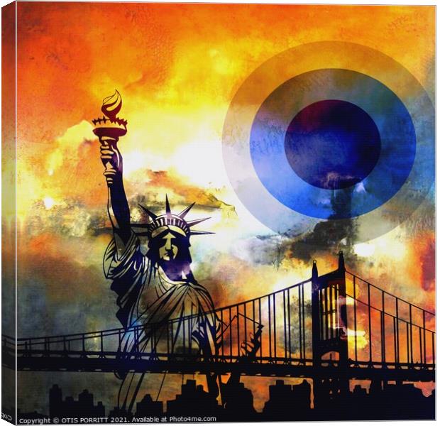 Brooklyn Bridge and Lady Liberty Canvas Print by OTIS PORRITT