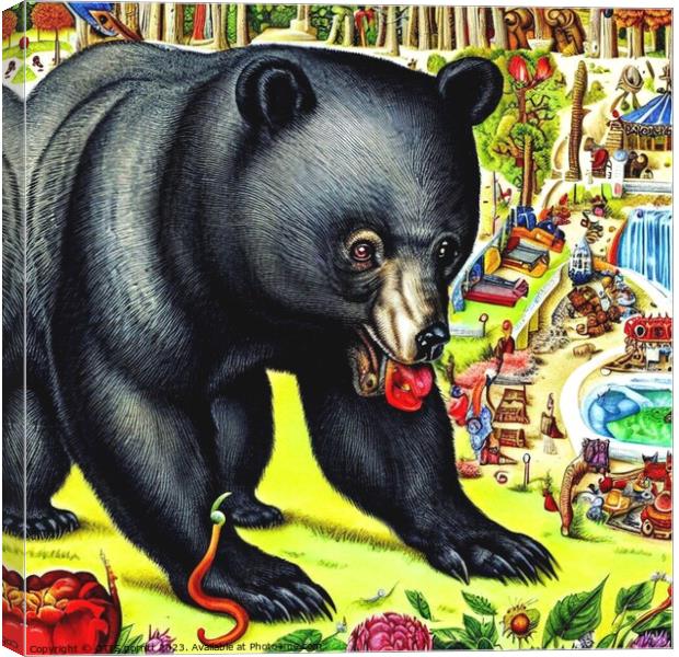 Black Bear (in the style of,Hieronymus Bosch) 2 Canvas Print by OTIS PORRITT