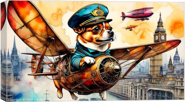 STEAMPUNK CHIHUAHUA-FLIGHT OVER LONDON 11 Canvas Print by OTIS PORRITT