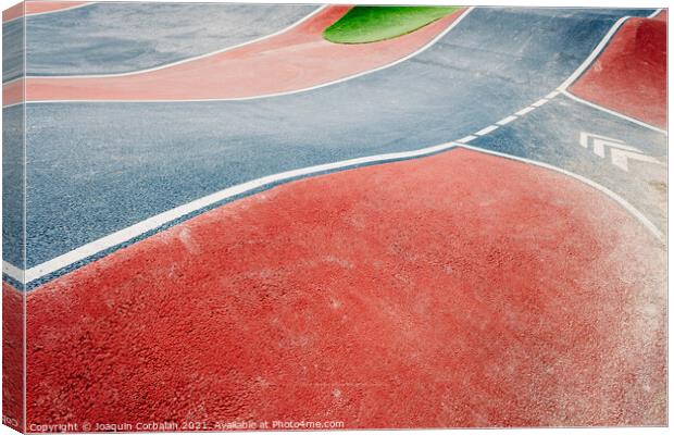 Detail of the asphalt and the white lines of a pumptrack circuit Canvas Print by Joaquin Corbalan
