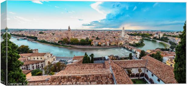 Panoramic from the top of the Castle of Verona, with a view of t Canvas Print by Joaquin Corbalan