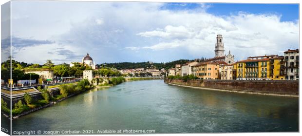 Panoramic of Verona crossed by the river Adige, with the tower o Canvas Print by Joaquin Corbalan