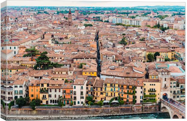 Panoramic from the top of the Castle of Verona, with a view of t Canvas Print by Joaquin Corbalan