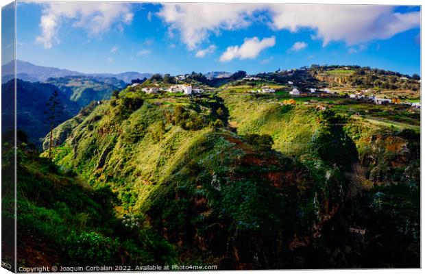 View of the Moya ravine, on the island of Gran Canaria, panorami Canvas Print by Joaquin Corbalan