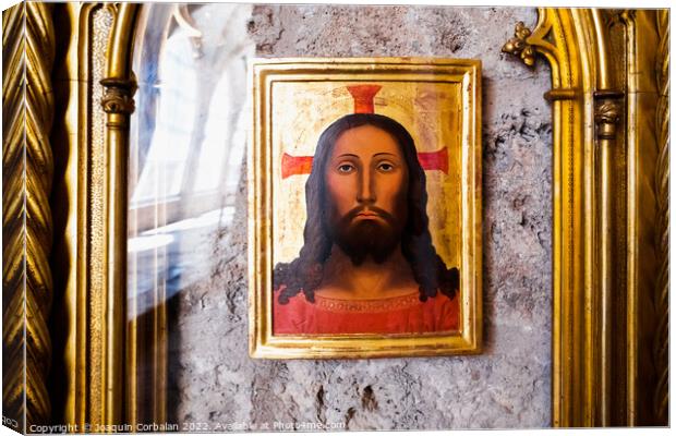 Drawing of the face of Christ in an old painting in the cathedra Canvas Print by Joaquin Corbalan