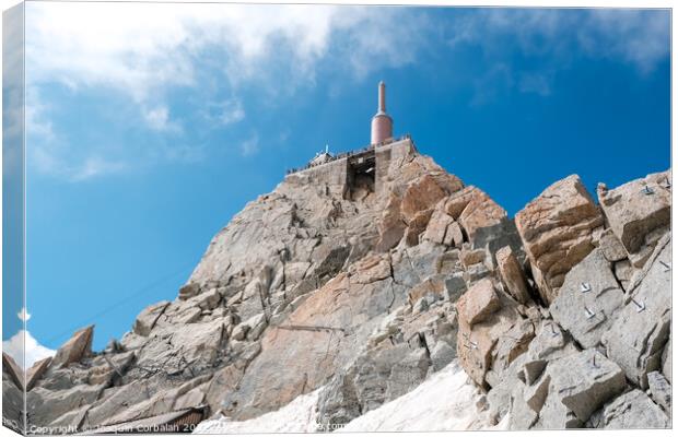 Outside viewpoint at Aiguille du Midi in Chamonix, with tourists Canvas Print by Joaquin Corbalan