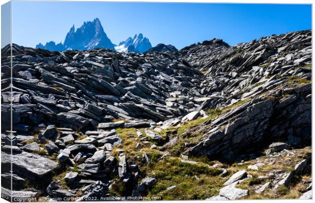 Large quarry on the slopes of Mount Montblanc, with eroded rocks Canvas Print by Joaquin Corbalan