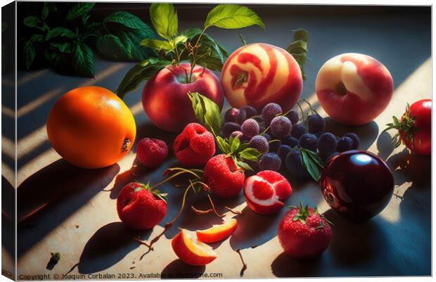 Summer season fruits pictorially arranged, painted with natural  Canvas Print by Joaquin Corbalan