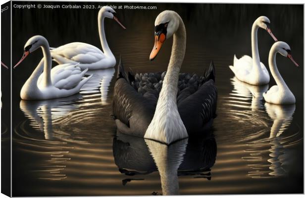 Beautiful illustrated painting, several black swan Canvas Print by Joaquin Corbalan