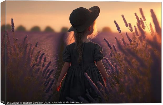 Painting of a beautiful girl walking through a field of beautifu Canvas Print by Joaquin Corbalan