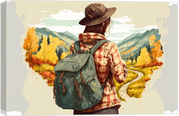 Watercolor illustration of an adventurous girl traveling through Canvas Print by Joaquin Corbalan