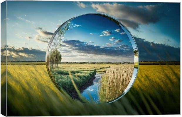 Conceptual image of a mirror reflecting crops in a cereal field  Canvas Print by Joaquin Corbalan