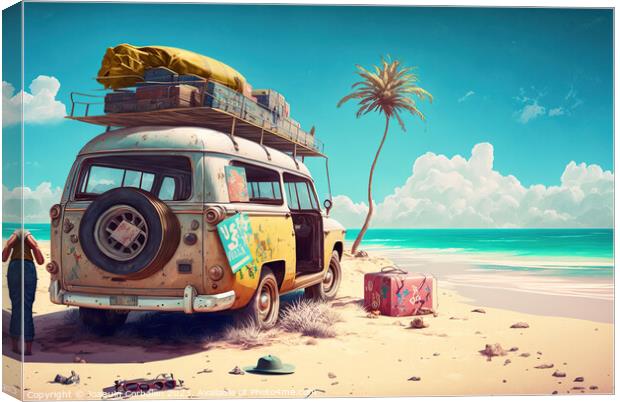 Drawing of an abandoned hippie passenger van on th Canvas Print by Joaquin Corbalan