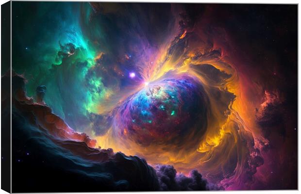Galactic nebula in space, brightly colored clouds, dramatic spac Canvas Print by Joaquin Corbalan