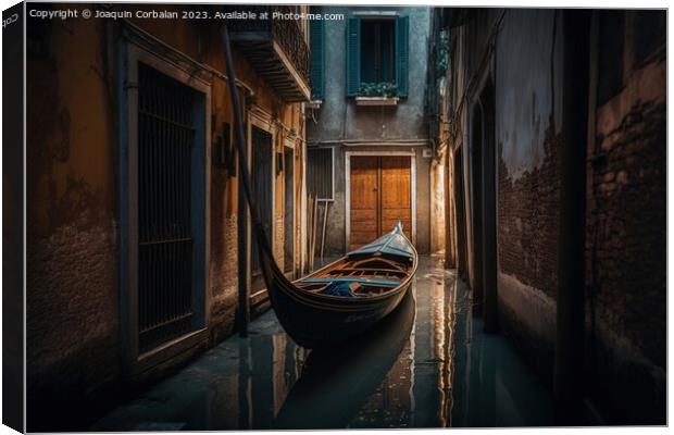 The dry water channels in Venice leave the gondolas unused, old  Canvas Print by Joaquin Corbalan