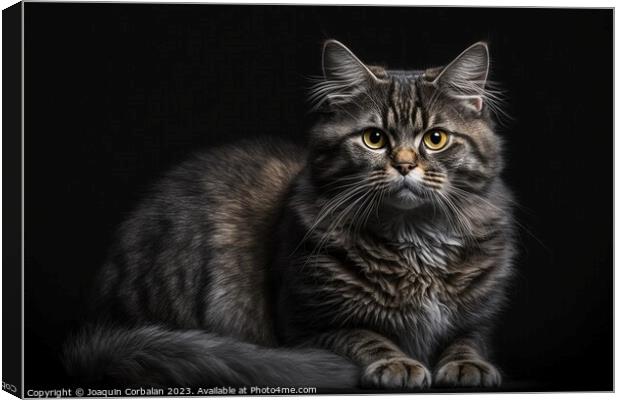 Portrait of a furry, calm cat posing on a black background. Ai g Canvas Print by Joaquin Corbalan