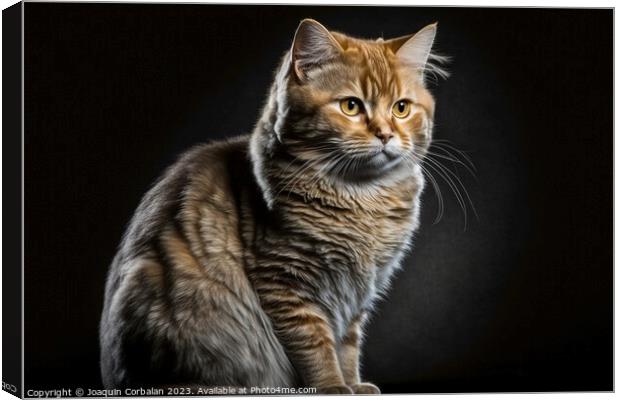 Portrait of a furry, calm cat posing on a black background. Ai g Canvas Print by Joaquin Corbalan