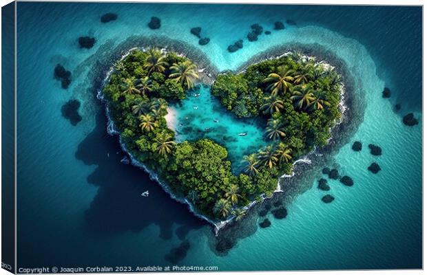 Beautiful tropical island in the shape of a heart. Ai generated. Canvas Print by Joaquin Corbalan