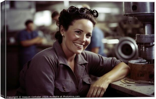 Portrait of a woman at her job, a worker in a mechanical worksho Canvas Print by Joaquin Corbalan