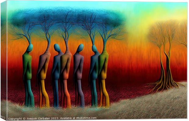 Artistic illustration, interpretation of colored trees with huma Canvas Print by Joaquin Corbalan