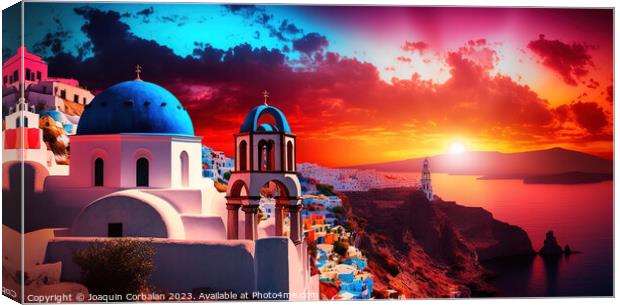 A stunning panoramic view of the Mediterranean Sea, Mikonos icon Canvas Print by Joaquin Corbalan