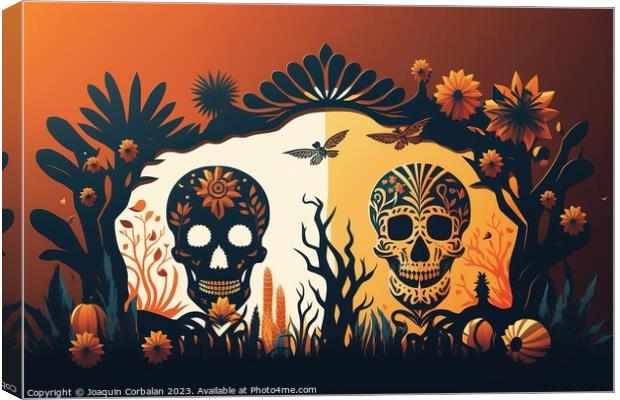 Design for the day of the dead in Mexico, with colorful skull, f Canvas Print by Joaquin Corbalan