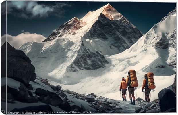 A group of mountaineers adventuring in the beautiful snowcapped  Canvas Print by Joaquin Corbalan