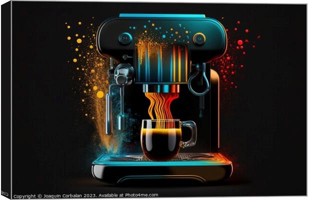 A close-up of a fantasy modern espresso machine brewing coffee i Canvas Print by Joaquin Corbalan