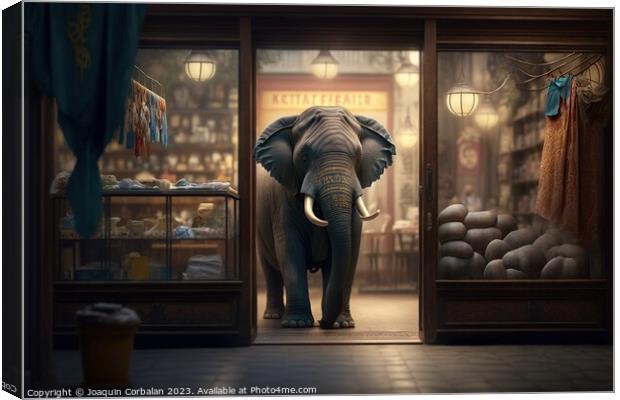 An elephant in a china shop, clumsy and dangerous. Ai generated. Canvas Print by Joaquin Corbalan