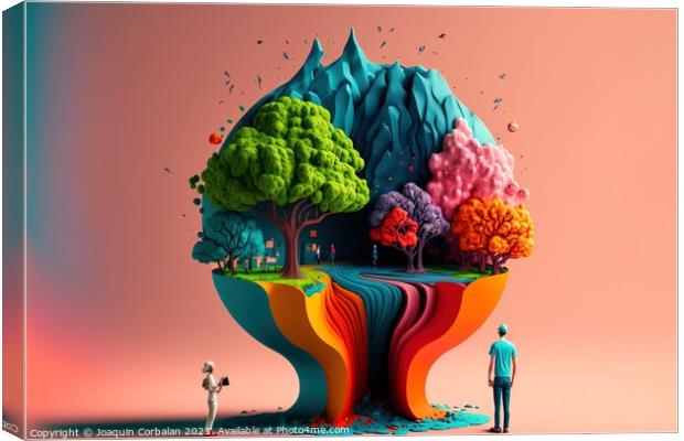 Surreal composition of colored trees in a world alien to humans. Canvas Print by Joaquin Corbalan