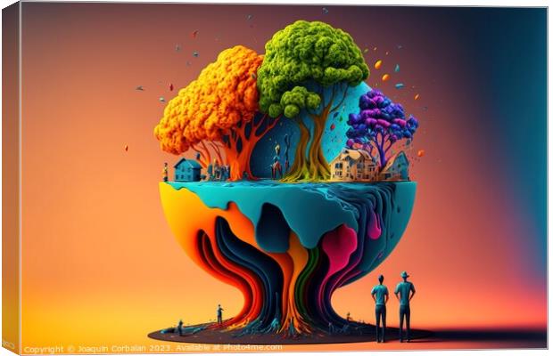 Colorful imaginary abstract worlds, sustainability concept on a  Canvas Print by Joaquin Corbalan