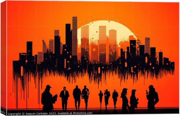 Futuristic illustration, book cover, of group of people, red bac Canvas Print by Joaquin Corbalan