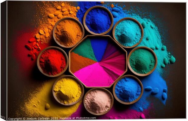 Colored chalk powder for the Indian festival of Holi, viewed fro Canvas Print by Joaquin Corbalan